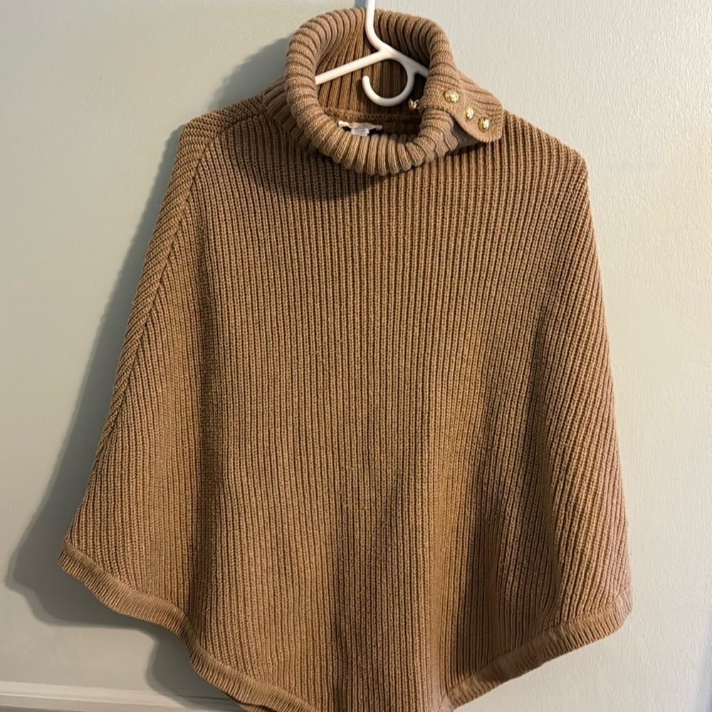 Michael by Michael Kors Women's Wide-Rib Button Turtleneck Poncho one size